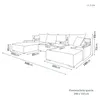 A line drawing diagram of a sectional sofa with dimensions indicated by text and lines. Produktbild-Vorschau