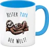 Faultier Papa mit Kind Kaffeebecher in hellblau mit Spruch Produktbild-Vorschau 1