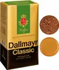 A package of Dallmayr Classic ground coffee with two circular insets showing coffee grounds and a coffee puck. Podgląd zdjęcia produktu