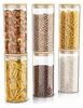 Six glass storage jars with bamboo lids, each filled with different food items, arranged in two rows of three. Náhled obrázku produktu