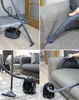 A collage of four images showing a vacuum cleaner and its accessories being used to clean furniture and floors. Produktbild-Vorschau