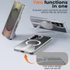 A product image showcasing a clear phone case with a kickstand and magnetic ring, presented in multiple angles and close-ups. Voir les images du produit