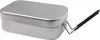 A silver aluminum mess tin with a black handle is shown against a white background. Voir les images du produit