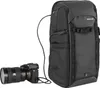 A black Vanguard camera backpack is shown connected to a camera via a cable. Podgląd zdjęcia produktu