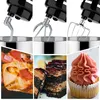 A collage showing different attachments for a kitchen mixer and examples of food made with it. Produktbild-Vorschau