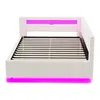 A white bed frame with pink LED lighting. Náhled obrázku produktu