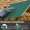 A person installing green corrugated roofing panels on a wooden structure. Voir les images du produit