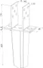 A technical drawing with dimensions of a metal post anchor, also known as a ground spike or post support. Náhled obrázku produktu