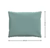 A teal cushion with dimensions indicated by measurement lines and text. Produktbild-Vorschau