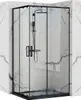 A modern black framed shower cabin with a marble-effect wall background. Produktbild-Vorschau