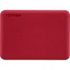 A red Toshiba Canvio Advance external hard drive is shown from a top-down perspective against a white background. Náhľad obrázku produktu