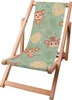 A wooden deck chair with a fabric seat featuring a cartoon monkey and jungle leaf pattern. Podgląd zdjęcia produktu