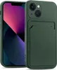 A green iPhone 13 case with a card slot is shown next to an iPhone 13. Produktbild-Vorschau