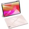 A pink iPad case with a stand and Apple Pencil holder is shown from two angles against a white background. Produktbild-Vorschau