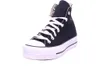 A black Converse Chuck Taylor All Star sneaker with a white platform sole and white laces, isolated on a white background. Anteprima dell’immagine prodotto