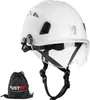 A white safety helmet with a clear visor and a black drawstring bag. Produktbild-Vorschau