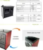 A collage of images showing a wood-burning stove and its features, along with technical specifications. Voir les images du produit