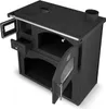 A black kitchen stove with its doors open, shown from a diagonal angle. Produktbild-Vorschau