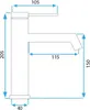 Technical drawing of a faucet with dimensions. Podgląd zdjęcia produktu
