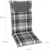 A high chair cushion with dimensions indicated by text overlays. Produktbild-Vorschau