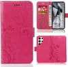 A collage of images showing a pink flip phone case with a floral pattern, a phone inside the case, and the back of the phone case. Produktbild-Vorschau