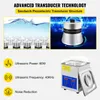 Collage of images showing ultrasonic transducer technology and an ultrasonic cleaner. Voir les images du produit