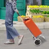 A person is pulling a shopping cart with an orange bag in front of a store with fruits displayed. Produktbild-Vorschau
