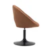 A side view of a brown fabric armchair with a black metal base. Produktbild-Vorschau