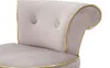 A close-up view of a gray upholstered bar stool with gold trim. Podgląd zdjęcia produktu