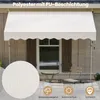 A white awning is installed over a window on a house, with a small table and chair set on a patio below. Náhľad obrázku produktu