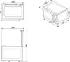 Technical drawings of a microwave with dimensions indicated. Produktbild-Vorschau
