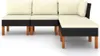 A sectional outdoor sofa set with cream cushions and a black rattan base, shown against a white background. Produktbild-Vorschau