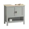 A bathroom vanity cabinet with a countertop and two doors. Produktbild-Vorschau