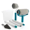 A set of painting tools, including rollers, extension poles, and a paint bucket, arranged on a white background. Voir les images du produit