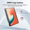 A laptop is shown at an angle with marketing text and battery life information. Produktbild-Vorschau