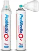 Two portable oxygen inhalator cans are shown against a white background. One can is shown with its cap on, and the other is shown with an attached mask. Voir les images du produit