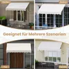 Collage of four images showing awnings installed in different outdoor settings: a garden, a balcony, a doorway, and a window. Anteprima dell’immagine prodotto