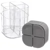 A clear plastic organizer with four compartments and a gray lid with four compartments, shown against a white background. Produktbild-Vorschau