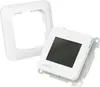 A white thermostat and its mounting frame are shown against a white background. Produktbild-Vorschau