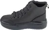 A side view of a black high-top sneaker with a thick platform sole. Produktbild-Vorschau