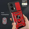 A hand holding a red and black phone case with a ring holder. Produktbild-Vorschau