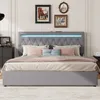 A bed with a tufted headboard and LED lighting. Produktbild-Vorschau