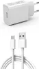 A white USB wall charger and a white USB to micro-USB cable are shown against a white background. Produktbild-Vorschau
