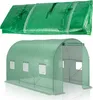 A green greenhouse cover is shown folded at the top, and a green greenhouse structure is shown below. Produktbild-Vorschau