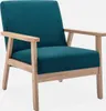Poltrona scandinava in legno e tessuto, Blu smeraldo Anteprima dell’immagine prodotto 1