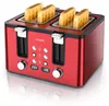 A red four-slice toaster with toast in the slots, shown at a slight angle. Produktbild-Vorschau