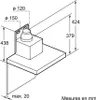 A technical drawing with dimensions of a kitchen appliance, likely a range hood. Voir les images du produit