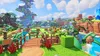 A vibrant, cartoonish landscape from a video game, featuring lush greenery, water features, and stylized structures. Produktbild-Vorschau