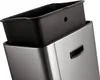 A close-up view of the top portion of a stainless steel trash can with a black inner bin. Produktbild-Vorschau