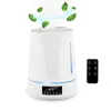 A white humidifier with a remote control next to it, with mint leaves and mist depicted above it. Produktbild-Vorschau